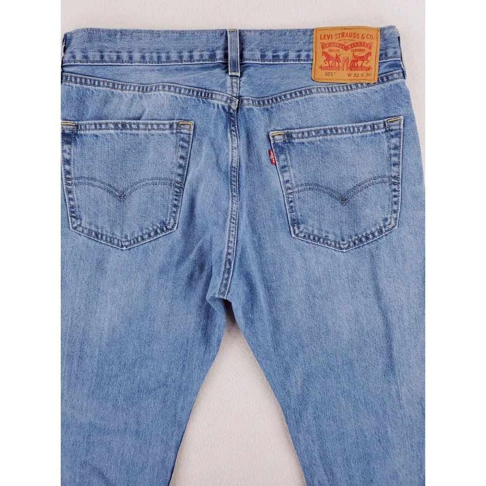 Levis 505 Jeans Mens 32x30 Regular Straight Heavy Denim Work Pants Stone Wash